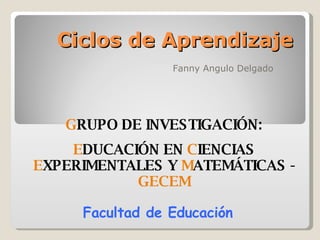 Ciclos de Aprendizaje Fanny Angulo Delgado G RUPO DE INVESTIGACIÓN: E DUCACIÓN EN  C IENCIAS  E XPERIMENTALES Y  M ATEMÁTICAS -  GECEM Facultad de Educación 