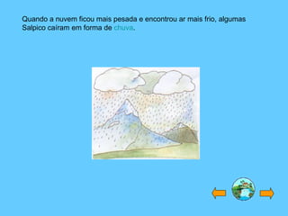 Quando a nuvem ficou mais pesada e encontrou ar mais frio, algumas Salpico caíram em forma de  chuva . 