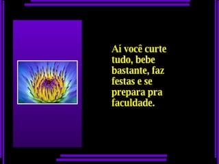 Aí você curte tudo, bebe bastante, faz festas e se  prepara pra faculdade.  