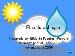 El ciclo del agua

Preparado por Elidette Fuentes Marrero
      Requisito parcial Tedu. 220
          noviembre de 2009
 