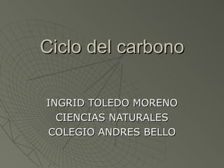 Ciclo del carbono INGRID TOLEDO MORENO CIENCIAS NATURALES COLEGIO ANDRES BELLO 