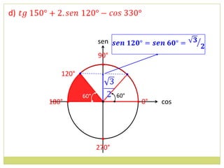 d)


                       sen
                       90°
                        •
        120° •

                 60°          60°
     180° •             •           • 0°   cos



                        •
                       270°
 