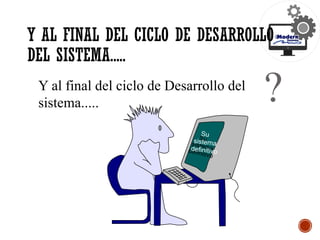 Su
sistema
definitivo
?
Y al final del ciclo de Desarrollo del
sistema.....
Su
sistema
definitivo
Y AL FINAL DEL CICLO DE DESARROLLO
DEL SISTEMA.....
 