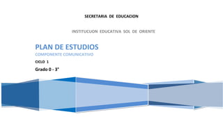 SECRETARIA DE EDUCACION


               INSTITUCUON EDUCATIVA SOL DE ORIENTE


PLAN DE ESTUDIOS
COMPONENTE COMUNICATIVO
CICLO 1
Grado 0 - 3°
 