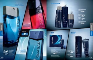 2
3
1
QUASARDES.
COLÔNIA, 125 ml
3. QUEST
Oacordeaquoso
envolvidopornotas
cheiasdeenergia
comfundoquente.
25941
A embalagem
de Quasar
é prática.
O borrifador
fica na tampa.
É só apertar!
4
6
5
protege
poraté
48
REFIL
7
8
DESODORANTES
BARBA
*Protege contra maus odores e
transpiração, de acordo com testes
realizados no laboratório de O Boticário.
KIT
4. ANTITRANSPIRANTE
AEROSOL, 75 g
22742
R$25,99
REFIL
15007
R$17,99
5. DESODORANTE
BODY SPRAY, 100 ml
23491
R$21,99
6. ANTITRANSPIRANTE
ROLL-ON, 55 ml
20243
R$16,99
KIT QUASAR
• Gel Espumante
para Barbear, 110 g
• Sabonete Perfumado, 90 g
23209
R$45,99
R$
91,00cada
1. QUASAR
Aenergizantecombinação
dasnotasrefrescantesde
bergamota,limãoemandarina.
25872
2.FIRE
Ocalordasnotas
picantesdepimentae
gengibrecomummixde
especiariasdoOriente.
25873
7. ESPUMA DE
BARBEAR, 200 ml
20398
R$34,99
8. GEL APÓS
BARBA, 110 g
26196
R$39,99
117116
PERFUMARIA
PERFUMARIA
VISUAL
MASCULINO
VISUAL
MASCULINO
 