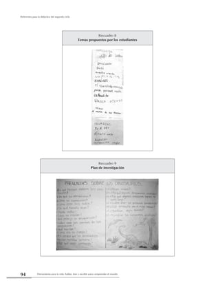 Herramienta para la vida: hablar, leer y escribir para comprender el mundo94
Referentes para la didáctica del segundo ciclo
Recuadro 8
Temas propuestos por los estudiantes
Recuadro 9
Plan de investigación
 