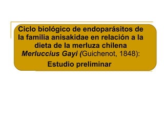 Ciclo biológico de endoparásitos de la familia anisakidae en relación a la dieta de la merluza chilena  Merluccius Gayi ( Guichenot, 1848):  Estudio preliminar   