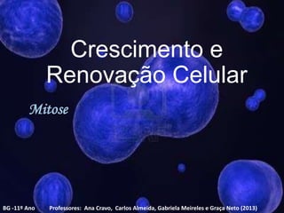 Crescimento e
Renovação Celular
Mitose

BG -11º Ano

Professores: Ana Cravo, Carlos Almeida, Gabriela Meireles e Graça Neto (2013)

 