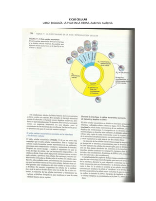 CICLO CELULAR 
LIBRO: BIOLOGÍA. LA VIDA EN LA TIERRA. Audersik-Audersik. 
 