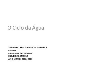 O Ciclo da Água


TRABALHO REALIZADO POR: GABRIEL S.
4º ANO
PROF. MARTA CARVALHO
EB1/JI DE CAMPELO
ANO LETIVO: 2012/2013
 