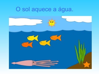 O sol aquece a água. 