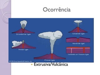 Ocorrência
 Extrusiva/Vulcânica
 