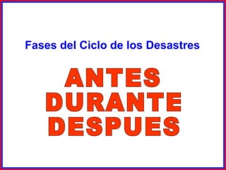 Fases del Ciclo de los Desastres
 