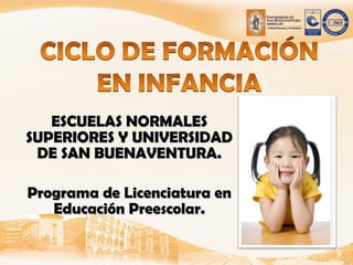 ESCUELAS NORMALES SUPERIORES Y UNIVERSIDAD DE SAN BUENAVENTURA. Programa de Licenciatura en Educación Preescolar. 