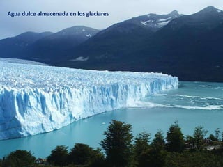 Agua dulce almacenada en los glaciares
 