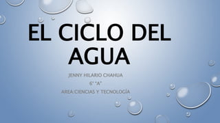 EL CICLO DEL
AGUA
JENNY HILARIO CHAHUA
6° “A”
AREA:CIENCIAS Y TECNOLOGÍA
 