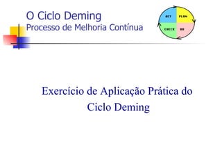 O Ciclo Deming Processo de Melhoria Contínua Exercício de Aplicação Prática do  Ciclo Deming 