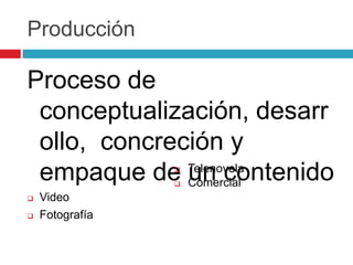 Producción Proceso de conceptualización, desarrollo,  concreción y empaque de un contenidoVideo