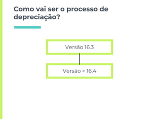 Como vai ser o processo de
depreciação?
Versão 16.3
Versão > 16.4
 