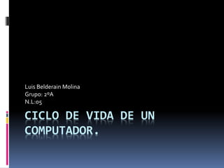 CICLO DE VIDA DE UN
COMPUTADOR.
Luis Belderain Molina
Grupo: 2ºA
N.L:05
 