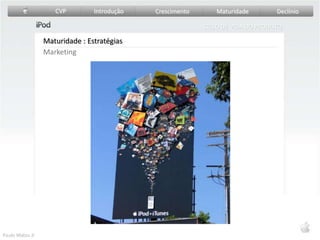  Reduzir o InvestimentoRetrair seletivamente Recuperar ao máximo Desacelerar rapidamente CVPIntroduçãoCrescimentoMaturidadeDeclínioCICLO DE VIDA DO PRODUTODeclínio : Estratégicas Paulo Matos Jr