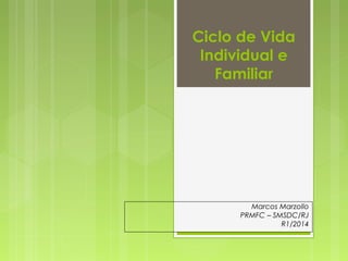 Ciclo de Vida 
Individual e 
Familiar 
Marcos Marzollo 
PRMFC – SMSDC/RJ 
R1/2014 
 