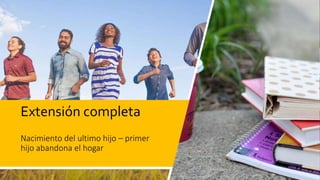15
Extensión completa
Nacimiento del ultimo hijo – primer
hijo abandona el hogar
 