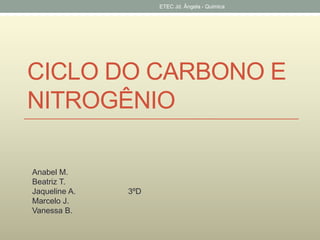 ETEC Jd. Ângela - Quimica 
CICLO DO CARBONO E 
NITROGÊNIO 
Anabel M. 
Beatriz T. 
Jaqueline A. 3ºD 
Marcelo J. 
Vanessa B. 
 