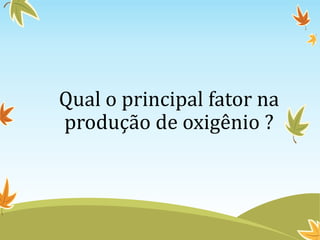 Qual o principal fator na
produção de oxigênio ?

 