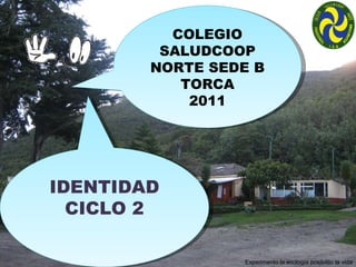 Experimento la ecolog í a posibilito la vida COLEGIO SALUDCOOP NORTE SEDE B TORCA 2011 IDENTIDAD CICLO 2 