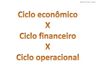 Maick Costa, adm. Ciclo econômico X Ciclo financeiro X Ciclo operacional 
