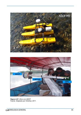 HIDROLOGIA GENERAL 35GIA
Figura 4.27. Aforo con ADCP.
Fuente: Adaptado por Ordoñez, 2011.
 
