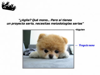 55
“¿Agile? Qué mono... Pero si tienes
un proyecto serio, necesitas metodologías serias”
-Alguien
← Proyecto mono
 