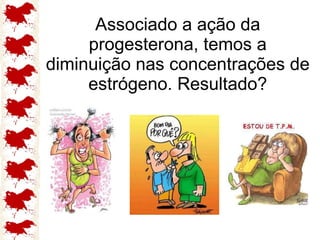 Associado a ação da progesterona, temos a diminuição nas concentrações de estrógeno. Resultado? 