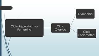 Ovulación

Ciclo Reproductivo
Femenino

Ciclo
Ovárico

Ciclo
Endometrial

 