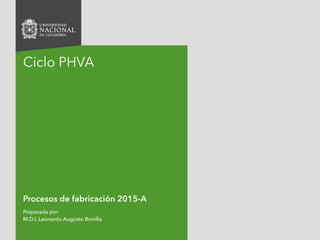 Procesos de fabricación 2015-A
Preparada por:
M.D.I. Leonardo Augusto Bonilla
Ciclo PHVA
 