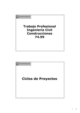 • 1 
Trabajo Profesional 
Ingeniería Civil 
Construcciones 
74.99 
Ciclos de Proyectos 
 