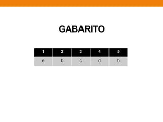 GABARITO
1 2 3 4 5
e b c d b
 