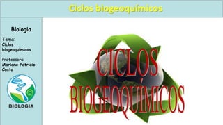 Biologia
Tema:
Ciclos
biogeoquímicos
Professora:
Mariane Patricio
Costa
Ciclos biogeoquímicos
 