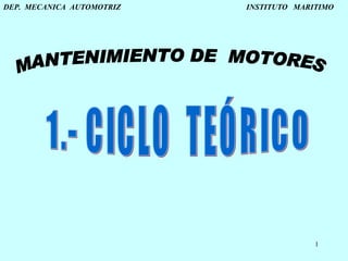 DEP.  MECANICA  AUTOMOTRIZ    INSTITUTO  MARITIMO MANTENIMIENTO DE  MOTORES 1.- CICLO  TEÓRICO 