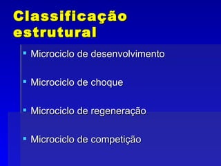 Classificação estrutural Microciclo de desenvolvimento Microciclo de choque Microciclo de regeneração Microciclo de competição 