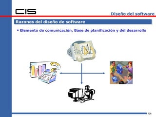 Diseño del software

Razones del diseño de software

 Elemento de comunicación, Base de planificación y del desarrollo




                                                                     126
 