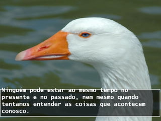 Ninguém pode estar ao mesmo tempo no
presente e no passado, nem mesmo quando
tentamos entender as coisas que acontecem
conosco.
 