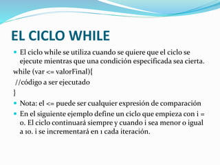Ciclos en java script | PPTX