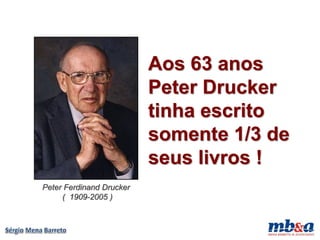 Aos 63 anos
                          Peter Drucker
                          tinha escrito
                          somente 1/3 de
                          seus livros !
Peter Ferdinand Drucker
     ( 1909-2005 )
 