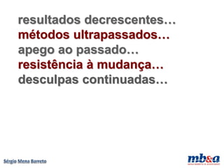 resultados decrescentes…
métodos ultrapassados…
apego ao passado…
resistência à mudança…
desculpas continuadas…
 