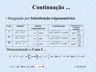 Continuação ... •  Integração por  Substituição trigonométrica Demonstrando o  Caso I  ... C M P Q D 