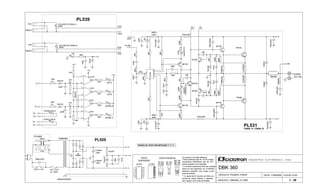 ARQUIVO:..DBK360_V1.DSN
FOLHA: 01/01CIRCUITO: POWER / FONTE
I N D Ú S T R I A E L E T R Ô N I C A L T D A.
DBK 360
1N4148
47uFx40V
560R x
1/2W
100Kx50V
18V
47uF
BD140
47uF
AJUSTEOV
100R
10K
1K5
470R
47K
100R
PL531
47Rx1/2W
0.47Rx5W
2K2
18V
BC327
10K
1N414812K
47uFx40V
39pFx500V
220R
47Rx1/2W
TIP41B
2K2
IC1003
BD139
10K
39K
330R
680R
1N4148
10K
2K2
47uF
100R
12K
100K
2K2
56pF
100Rx1W
100pF
1N4001
100Rx1W
BC337
BD139
680R
100K
2K2
47uF
10K
BD140
39pFx500V
0.47Rx5W
BD135
470K
10Rx2W
100Kx50V
OUT A/B
CANAL A / CANAL B
10Rx2W
+
100Kx50V
TIP42B
1N4001
CHA
CHB
INA
SENDA
50KB
VOLUME DO CANAL A
INB
SENDB
50KB
VOLUME DO CANAL B
2.200uF
x35V
TERRAEXTERNO
PL520
1Kx2W110V
TDBK36022OV
PLA005
_
BORNE
470R
AJUSTE
CORRENTE
1 - 26
220K
3K3
1N4148
SIGNAL A
1K91
1%
220K
3K3
100K
1OK
13K
1%
1N4148
PL539
75Kx1%
SIGNAL B
CLIPA
100uF
3K3
3K9
CLIPB
3K3
B
A
CH A/B
10K
A/B
OL -OL +
OL -
OL +
OL -
OL +
OVER LOAD A
OVER LOAD B
100K
15Vx1W
47uF
1,5A / 127V
10Kx1KV
250V x 15A
3K3
1A / 220V
Todos resistores são de 1/4 W e todos
capacitores eletrolíticos são de 25V,
exceto aqueles com indicação.
* A corrente quiescente deve ser medida
sobre um dos resistores de 0.47Rx5W,
estando o aparelho com carga e sem
sinal de entrada.
** O ajuste de 0V deverá ser feito nos
bornes de saída, estando o aparelho
sem carga e sem sinal de entrada.
Os canais A e B são idênticos.VISTA FRONTALVISTA
SUPERIOR
BD 139
IC1003
1N4001
2.200uF
x35V
8x
BD 140
BD 135
BC 327
BC 337
1K91
1%
13K
1%
560R x
1/2W
TIP41B
TIP42B
ON
TENSÃO DO TRAFO EM REPOUSO 22,8 Vac
DATA: 17/06/2003
GND
GND
GND
LM 339
+B
-B
+B
-B
+15V
+15V
+15V
+15V
+15V
8
7
6
5
4
3
2
1
BCE
CBE
B C E
4
3
2
1
11
12
13
14
10
87
6
5
9
LM3397
6
1
+
-
OUT
LM3395
4
2
+
-
OUT
+
+
LM3399
8
12
14
+
-
V-
OUT
LM33911
10
3
13
+
-
V+
OUT
+
+
6
2
1
4
8
7
3
5
+
+
+
+
+
+
 