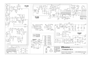 FOLHA: 02/06
TITANIUM 700 A
Todos resistores são de
1/4W e todos os capaci-
tores eletrolítcos são de
25 V, exceto aqueles
com indicação.
I N D Ú S T R I A E L E T R Ô N I C A L T D A.
CIRCUITO: FONTE / PHANTON / JACK
8
5
6
7
7 - 6
DATA: 08/08/2004
A numeração dos integra-
dos é feita da esquerda
para direita e de cima pa-
ra baixo.
1nF
1nF
1nF
1nF
4560
01/03
4560
01/03
1
3
VISTA
SUPERIOR
4
4560
2
4560
JACK
1nF
4560
1nF
03/03
1.5A
PL827
FONTE
1.5A
LOW CUT
7915
7815
2x
5 A - 230V
120V
230VPLA117
2K2x500V
01/03
TL783C
783
ARQUIVO:..TITANIUM 700.DSN
PL826
PHANTOM
8 x 1N5402
4 x 3300uF X 100V
AC1
AC2
ACAUX
54V
42V
23V
TENSÃO DO
TRAFO EM
REPOUSO
03/03
02/03
03/03
01/01
4560
2 x 3300uF X 63V
4 x 1N5402
AC3 34V
OL-HIGH
M3
LIMHIGH
LIMMID
LIMLOW
LEDT/DC
OL+HIGH
OL+LOW
OL-LOW
OL+MID
OL-MID
4560
PHANTOM
01/01
ON
PL764
+15V
-15V
+15V
-15V
+15V
1 2 3
-15V
-15V
+15V
-15V
+15V
-15V
+15V -15V
+15V
+15V
+15V
-15V
56pF
+
_
1
8
2
3
4
10K
1N4001
47K
100K
56pF
4K7
1N4001
22K
10K
2K2
56pF
+
47uF
+
47uFx63V
1K2
4K7
+
1000uFx40V
10R
100K
470R
+
10 A - 120V
+
68K
22K1%
100Rx2W
+
47uF
2K2
10R
+
1000uFx40V
22K
10K
LINE OUT
22K
BC549
22K
180R
BC549
+
_
5
6
7
2R2
56pF
+
100uFx63V
6K8
1N4002
4K7
100K
+
+
47uF
22K
+
47uF
100K
100K
1
2
3
4
5
6
7
8
9
10
11
12
2
1
3
VIN GND VOUT
LM7915
4 x 1N5402
+
1000uFx50V
+
47uFx63V
+
1000uFx50V
100K
100Kx630V
TTITANIUM700 A
100K
+
220uFx100V
47K
+
_
1
8
2
3
4
01
02
03
04
05
06
07
08
09
10
11
12
13
14
15
16
17
18
19
20
FL1
LINEIN
INMIC
GND
GND
GND
OUTMIC
GND
GND
GND
GND
GND
GND
LINESEND
+15V
+48VMIC
+15V
LEDT/DC
-15V
+48V
-15V
+
2 x 2200uFx50V
1K5
10R
100K
1N4002
+
_
1
8
2
3
4
2K2
+
47uFx63V
4K7
100Kx100V
22K
68K
100K
+
+
47uFx63V
56pF
+
47uF
+
47uF
1N4002
100Kx50V
22K 1%
LINE IN
6K8x1W
+
47uF
100K
47K
2
1
3
+
-
LINE OUT
10K1%
+
_
5
6
7
2
1
3
+
-
LINE OUT
1
2
3
VIN
GND
VOUT
LM7815
MIC
47K
470Rx1W
10K
22K
2K2
100K
3
1
2
VIN
ADJ
VOUT
10K
24Vx3W
+
27K
1K5
+
47uF
+
47uF
6K8x1W
120K
1N4001
22K
470R
10K 1%
2
1
3
+
-
LINE IN
+
_
5
6
7
1N4002
1K5
+
10uF
BC549 47K
1N4001
100K
10K
6K8x1W
1N4002
47K
01
02
03
04
05
06
07
08
09
10
11
12
13
14
15
16
17
18
19
20
FL1
LINEIN
INMIC
GND
GND
GND
OUTMIC
GND
GND
GND
GND
GND
GND
LINESEND
+15V
+48VMIC
+15V
-15V
+48V
-15V
+
100K
+
1N4002
10K
220pF
2
1
3
+
-
MIC
AC AUX
-15V
AC AUX
+48V
+15V
AC 1
AC 3
AC 2
AC 2
GND
AC 3
GND
+48V
+24V
GND
AC 1
GND
AC 3
GND
-VH
+VH
AC 3
+VLGND
AC 1
AC 1
-VL
GND +VMID
-VMID
AC 2
AC 2
GND
AC AUX
AC AUX
GND
LED FRONTAL
GND
 