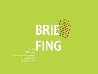 BRIE
FINGFamília
Diversão
Conexão interpessoal
Mobilidade
Classes B e C
 